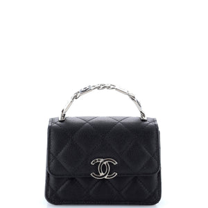 Coco Enamel Top Handle Flap Clutch with Chain Quilted Caviar