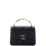 Coco Enamel Top Handle Flap Clutch with Chain Quilted Caviar