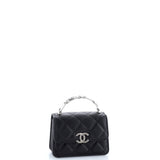 Coco Enamel Top Handle Flap Clutch with Chain Quilted Caviar