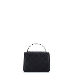 Coco Enamel Top Handle Flap Clutch with Chain Quilted Caviar