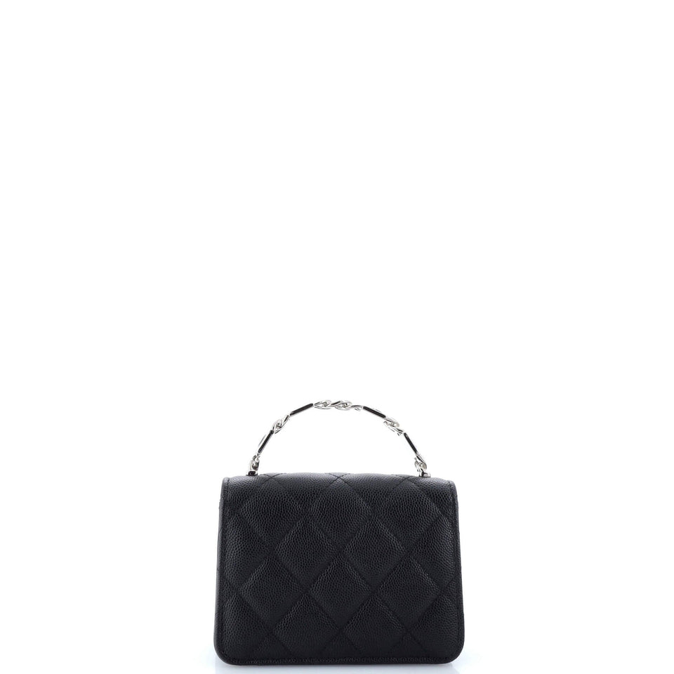 Coco Enamel Top Handle Flap Clutch with Chain Quilted Caviar