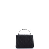 Coco Enamel Top Handle Flap Clutch with Chain Quilted Caviar
