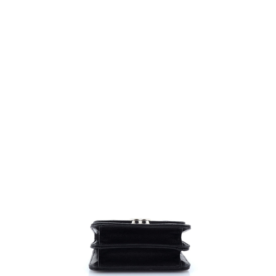 Coco Enamel Top Handle Flap Clutch with Chain Quilted Caviar