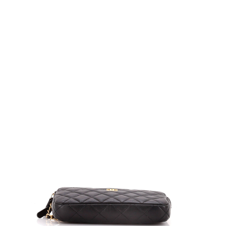 Double Zip Clutch with Chain Quilted Lambskin