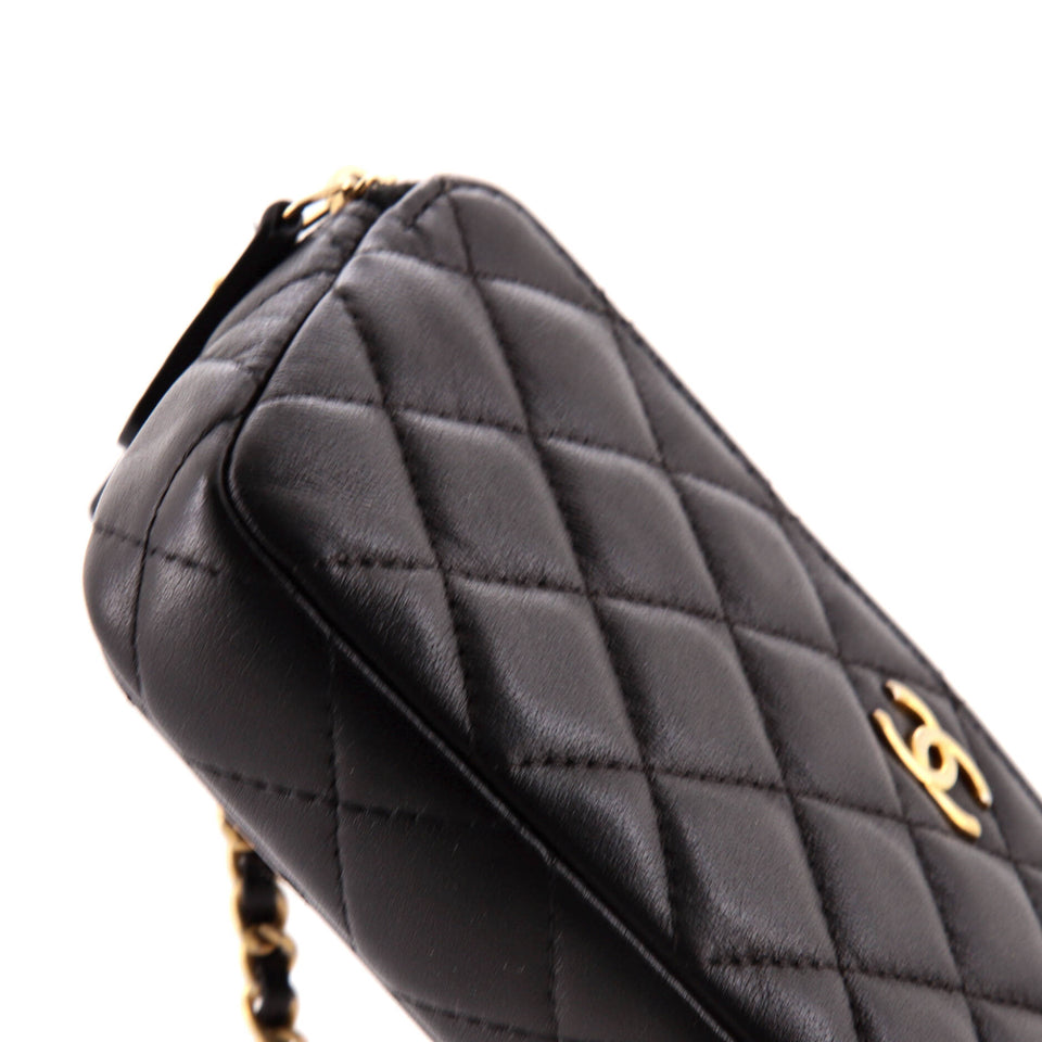 Double Zip Clutch with Chain Quilted Lambskin
