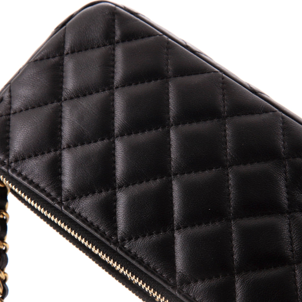 Double Zip Clutch with Chain Quilted Lambskin