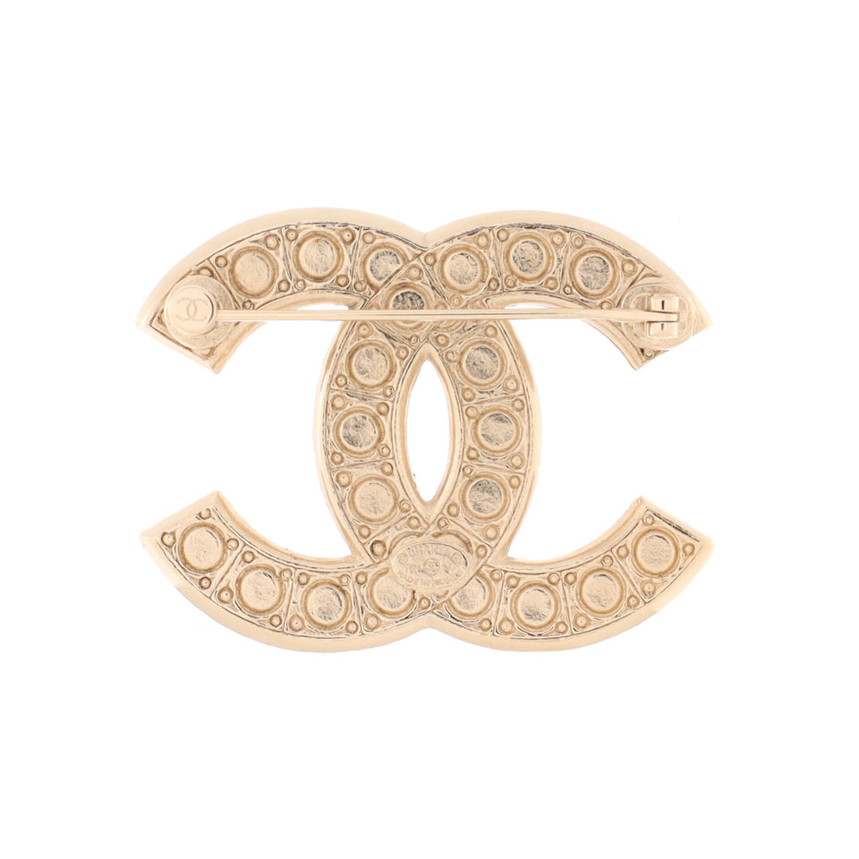 CC Brooch Metal with Crystals and Faux Pearls