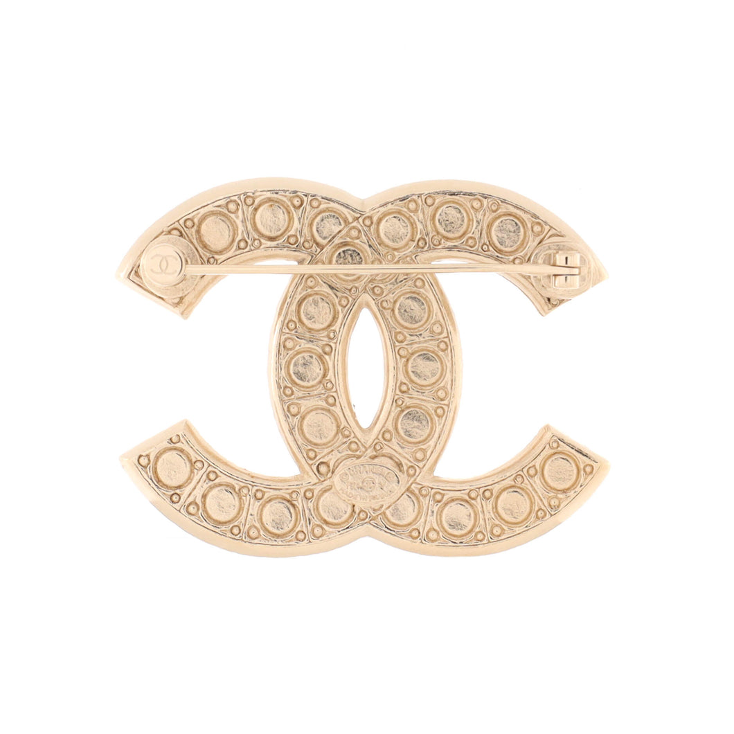 CC Brooch Metal with Crystals and Faux Pearls