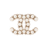CC Brooch Metal with Crystals and Faux Pearls