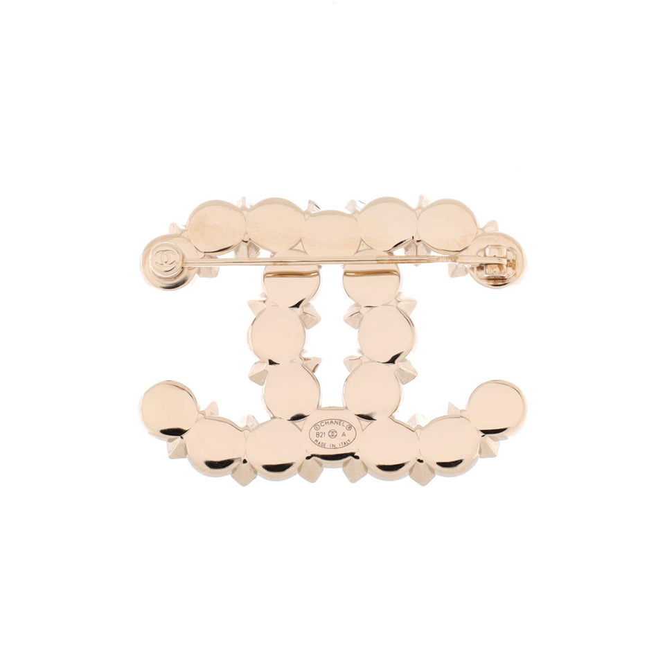 CC Brooch Metal with Crystals and Faux Pearls