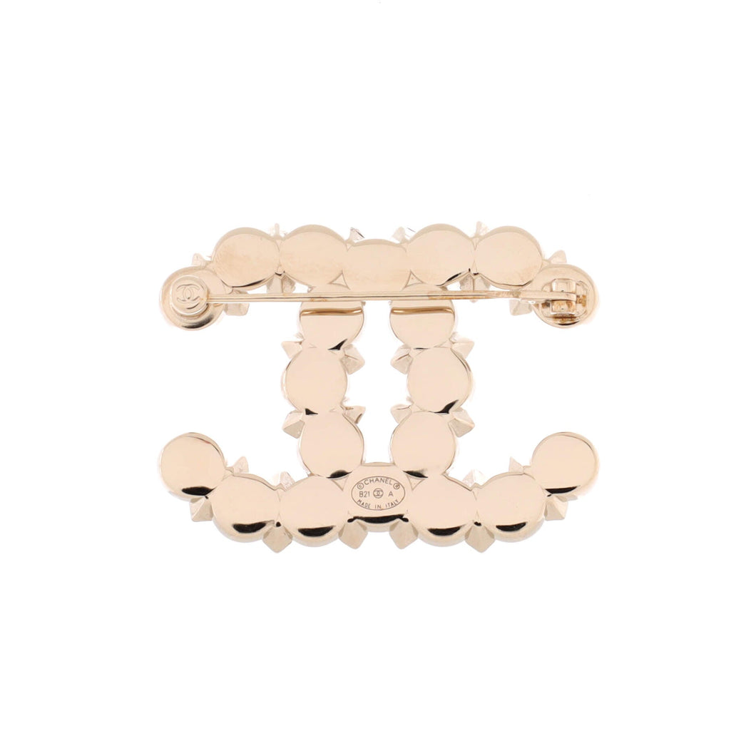 CC Brooch Metal with Crystals and Faux Pearls
