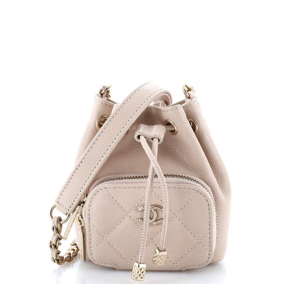 Business Affinity Drawstring Bucket Bag Quilted Caviar Mini