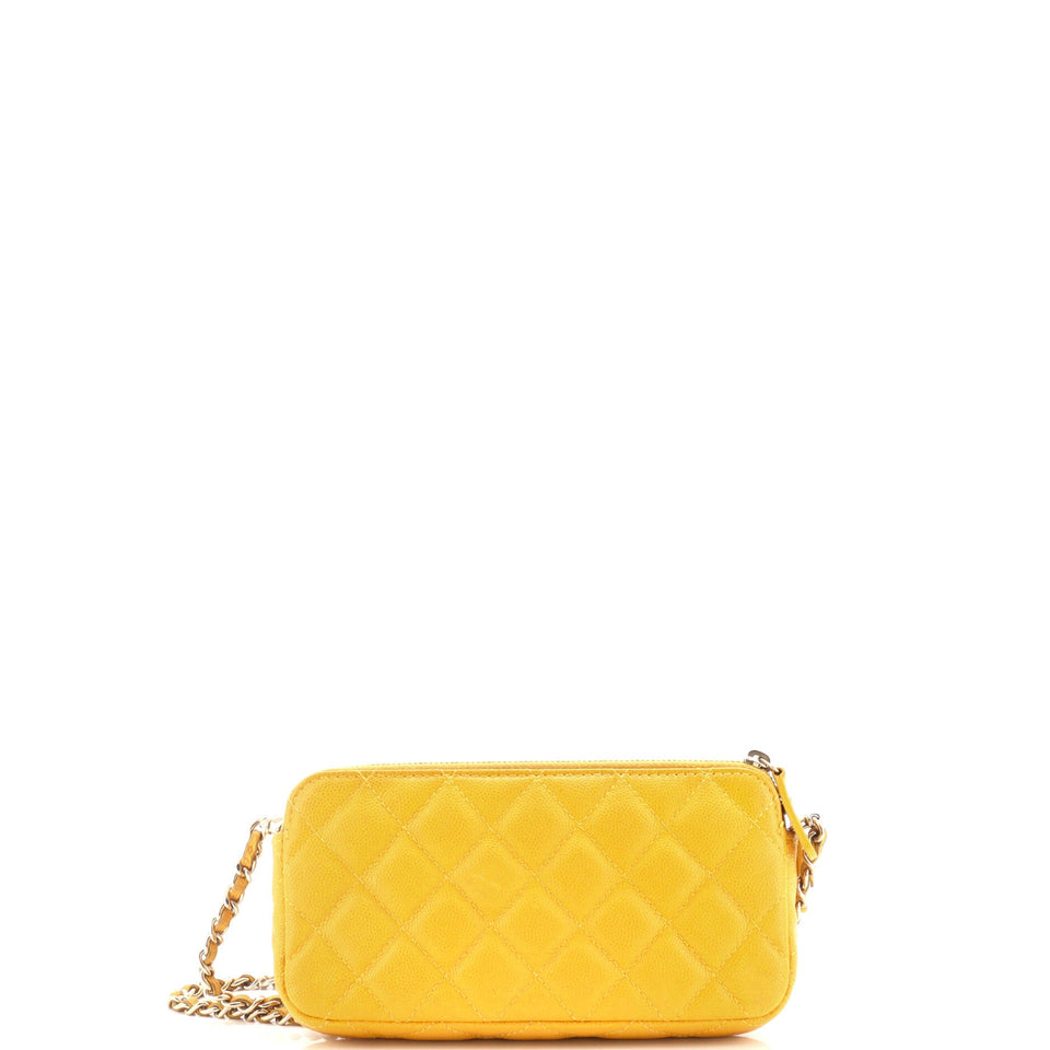 Double Zip Clutch with Chain Quilted Caviar
