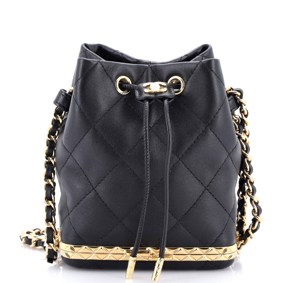 Lock Frame Bucket Bag with Chain Quilted Lambskin Small