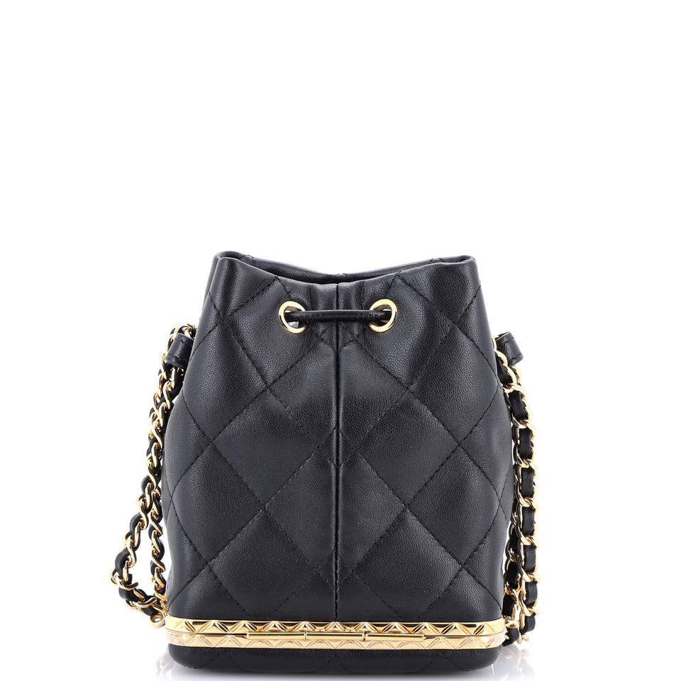 Lock Frame Bucket Bag with Chain Quilted Lambskin Small