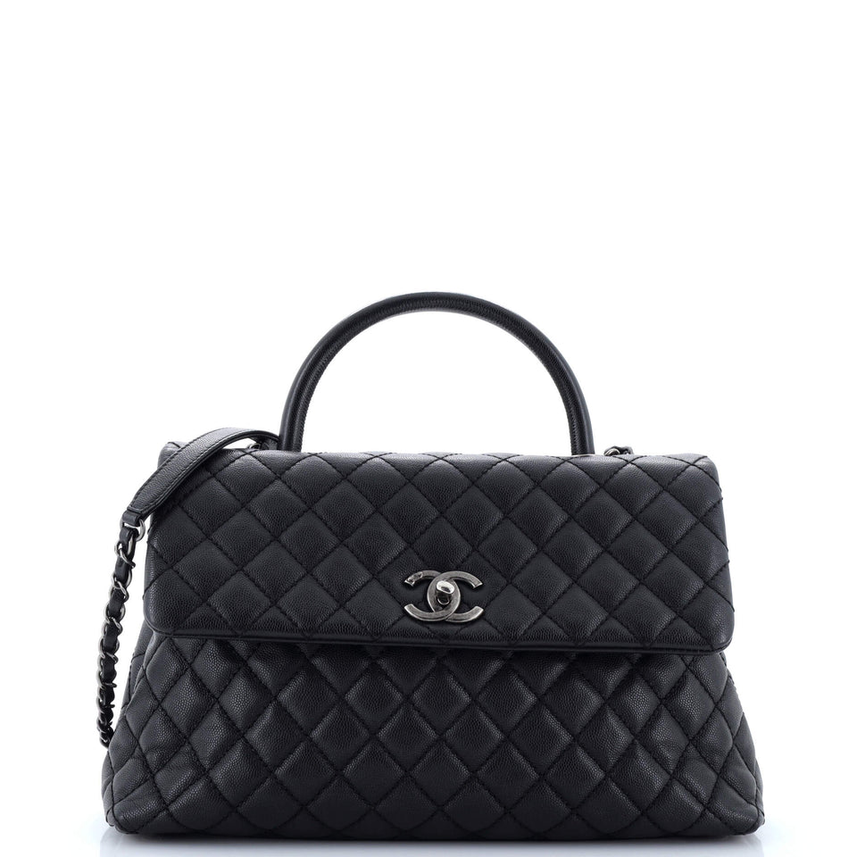 Coco Top Handle Bag Quilted Caviar Medium