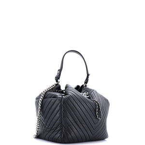 CC Chain Drawstring Bucket Bag Chevron Sheepskin Medium