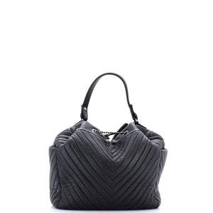 CC Chain Drawstring Bucket Bag Chevron Sheepskin Medium
