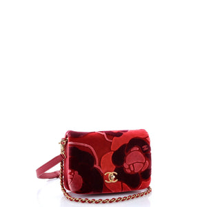 Camellia Compartment Flap Bag Velvet with Leather Small