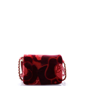 Camellia Compartment Flap Bag Velvet with Leather Small