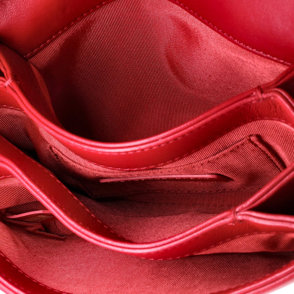 Camellia Compartment Flap Bag Velvet with Leather Small