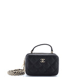 CC Zip Around Top Handle Vanity Case with Chain Quilted Caviar Mini
