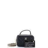 CC Zip Around Top Handle Vanity Case with Chain Quilted Caviar Mini