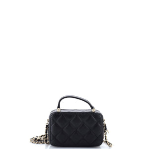 CC Zip Around Top Handle Vanity Case with Chain Quilted Caviar Mini