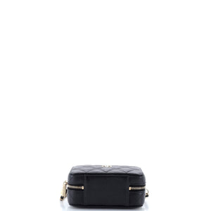CC Zip Around Top Handle Vanity Case with Chain Quilted Caviar Mini