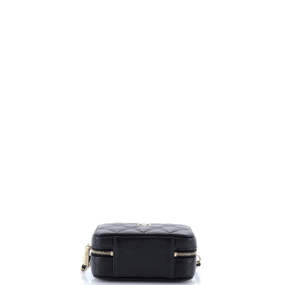 CC Zip Around Top Handle Vanity Case with Chain Quilted Caviar Mini