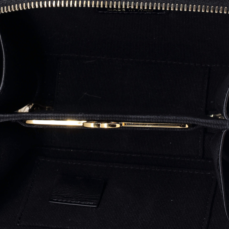 CC Zip Around Top Handle Vanity Case with Chain Quilted Caviar Mini