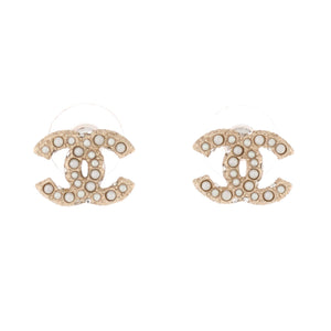 CC Stud Earrings Metal with Faux Pearls and Crystals