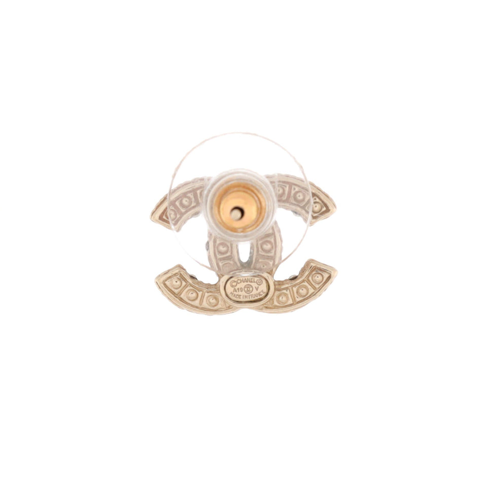 CC Stud Earrings Metal with Faux Pearls and Crystals
