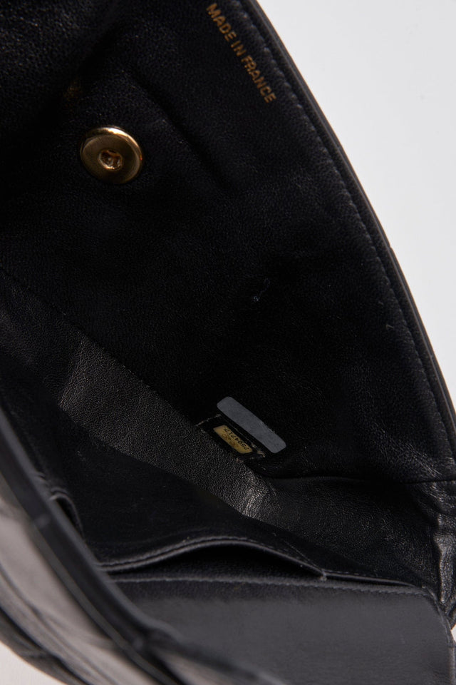 Chanel Black leather Chocolate Bar Flap Bag With 24K Gold Plated Hardware