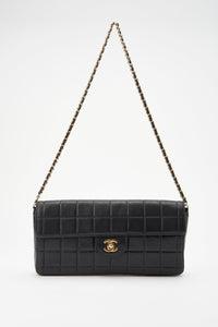Chanel Black leather Chocolate Bar Flap Bag With 24K Gold Plated Hardware
