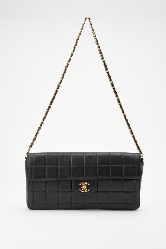 Chanel Black leather Chocolate Bar Flap Bag With 24K Gold Plated Hardware