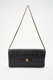 Chanel Black leather Chocolate Bar Flap Bag With 24K Gold Plated Hardware
