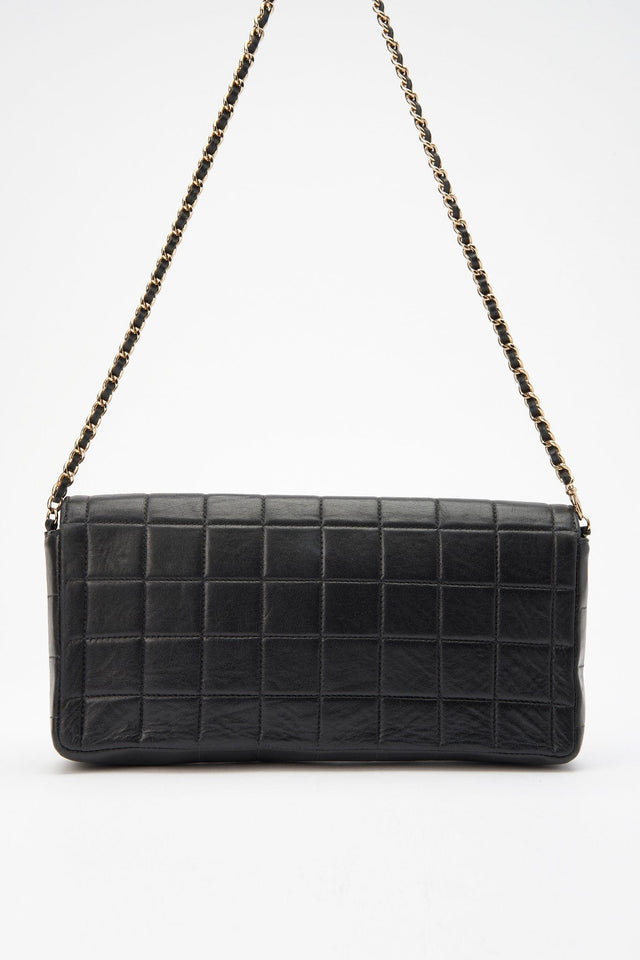 Chanel Black leather Chocolate Bar Flap Bag With 24K Gold Plated Hardware