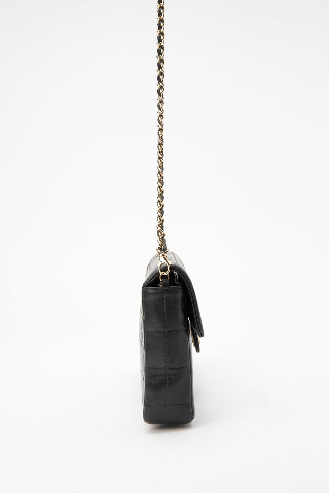 Chanel Black leather Chocolate Bar Flap Bag With 24K Gold Plated Hardware