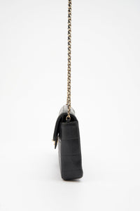 Chanel Black leather Chocolate Bar Flap Bag With 24K Gold Plated Hardware