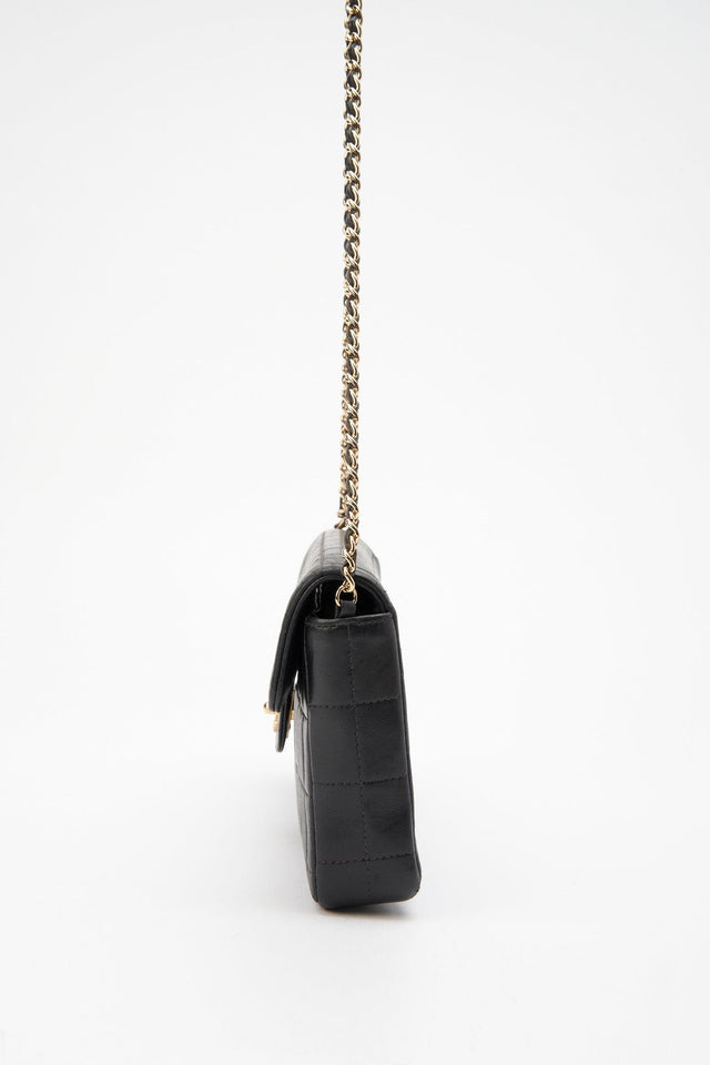 Chanel Black leather Chocolate Bar Flap Bag With 24K Gold Plated Hardware