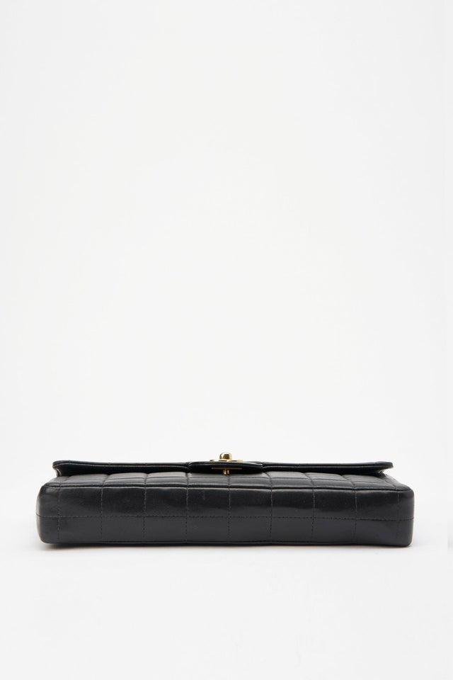 Chanel Black leather Chocolate Bar Flap Bag With 24K Gold Plated Hardware