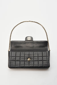 Chanel Black leather Chocolate Bar Flap Bag With 24K Gold Plated Hardware