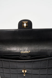 Chanel Black leather Chocolate Bar Flap Bag With 24K Gold Plated Hardware