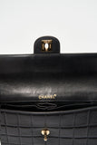 Chanel Black leather Chocolate Bar Flap Bag With 24K Gold Plated Hardware