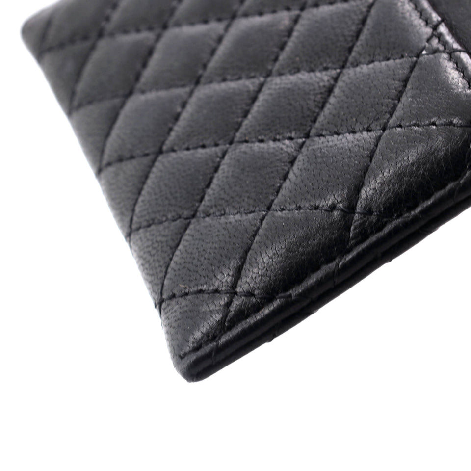 CC Bow Button Card Holder Micro Quilted Lambskin