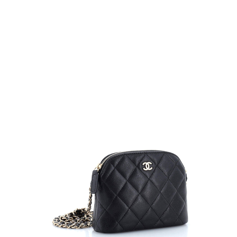 CC Dome Zip Clutch with Chain Quilted Caviar Mini