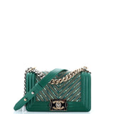 Boy Flap Bag Studded Chevron Calfskin with Tweed Small