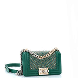 Boy Flap Bag Studded Chevron Calfskin with Tweed Small