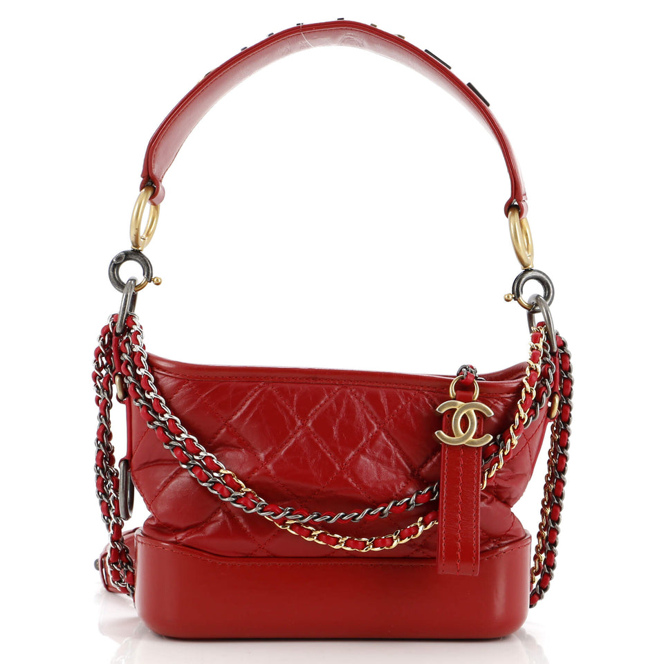 Gabrielle Hobo with Logo Handle Quilted Aged Calfskin Small